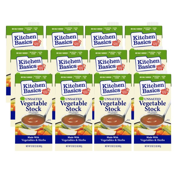 Kitchen Basics Unsalted Vegetable Stock, 32 oz Carton, (Pack of