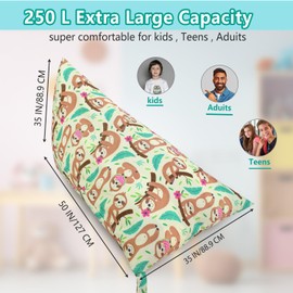 SANFERGE Stuffed Animal Storage Bean Bag Chair Cover - 52 x 31 inches Large Toy Organiser for Children and Adults, Washable, Durable, Triangular Floor Lounger (Cover Only, 200 L Capacity)