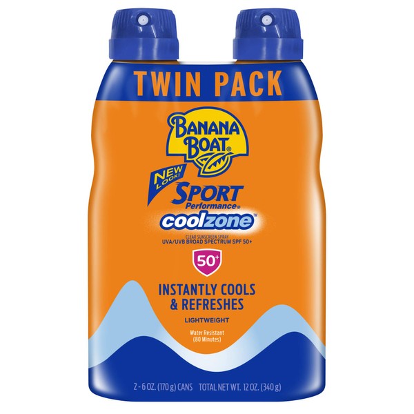 Banana Boat Banana boat sport performance coolzone sunscreen spray, spf50, 6 ounce - twin pack, 2 Count
