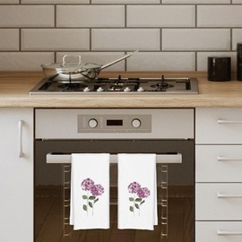 Purple Hydrangea Flowers Floral Kitchen Towels Set of 2, Hydrangea Decorative Hand Towels for Bathroom, Purple Hydrangea Decor Dish Towels for Kitchen, Purple Towels, Hydrangea Gifts, 16x24 in