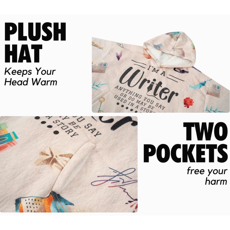 Writer Gifts, Wearable Flannel Writer Blanket Hoodie, Super Soft Warm