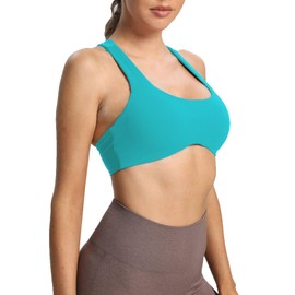 Aoxjox - Brasier deportivo para mujer, sin espalda, acolchado, con espalda cruzada, para yoga, sin mangas, Azul (Cascade Blue), 3G