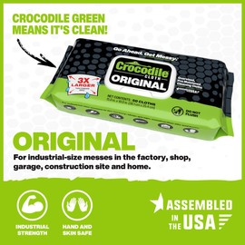Crocodile Cloth Original Cleaning Wipes – 50 (15” x 10”) Hand & Tool Industrial Cleaning Wipes – Large Multi-Surface Cleaning Cloths, Water-Based Solution with Extreme Cleaning Power — Safe on Skin
