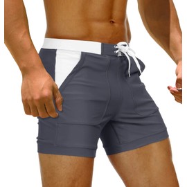 TACVASEN Swim Trunks Men Swimming Shorts with Pockets Mens Swimwear Dark Grey