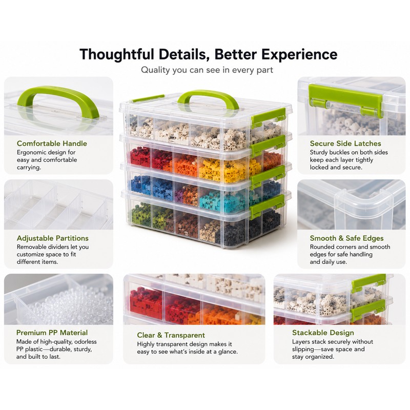 Transparent Plastic Storage Box with Green Drawer Portable Storage Organizer