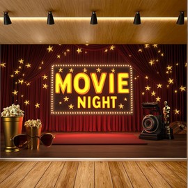 Movie Night Party Banner Decorations Large Red Carpet Movie Theme Party Decorations Backdrop Popcorn Camera Movie Theater Photography Background for Film Home Backdrop Supplies Decor 70.8 x 43.3 inch