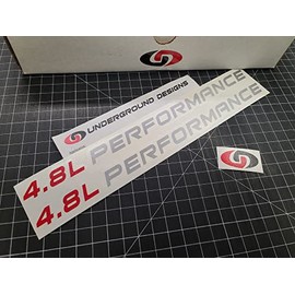 4.8L Performance Decals (2-Pack) Vortec V8 Engine Hood Stickers Truck Accessories fits Silverado Sierra Savana Express 1500 (Metallic Silver & Red)