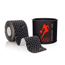 FlexU Kinesiology Tape 1 Roll Pack (20 Pre-cut, Width: 5 cm, Length: 25 cm), Black