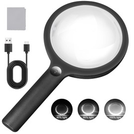30X Charge Magnifier with Light, NUEYiO 4.33Inch Large Handheld Magnifying Glass with Light, 20 Daylight LEDs & Third Gear Dimming Lighted Magnifying Glass for Seniors Reading Inspection Coin Jewelry