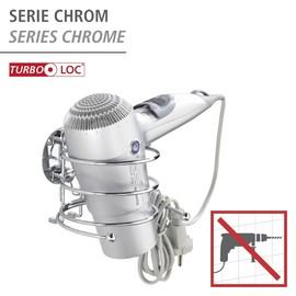 Wenko 18770100 Turbo-Loc Porta Asciugacapelli, Fissaggio Senza Trapano, Acciaio, 11,5 x 7,5 x 14 cm, Cromo