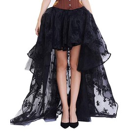 Coswe Women's Black Floral Lace Asymmetrical Victoria Gothic Long Maxi Skirt Party