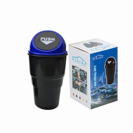 AISIBO Car Trash Can with Lid, Automotive Cup Holder Mini Vehicle Garbage Can Trash Bin for Car Office Home Bedroom (Blue 2 Pack)