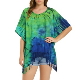 ATM Tie Dye - Blusa tipo poncho caftán tipo túnica, hecha a mano, talla grande, rosado, (Mix Navy), 4XL