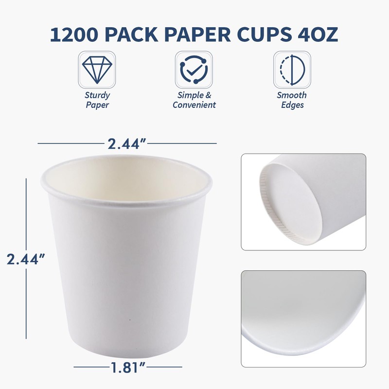 Turbo Bee 1200Pack 4oz Disposable Paper Cups,Disposable Espresso Cups,Coffee Cups,