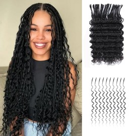Bulk Pre Divided Human Hair for Locs Boho Crochet Braids Double Drawn Curly Wave Knotless Braids Extensions for Women Deep Wave No Weft Natural Color 18 Inch 100g