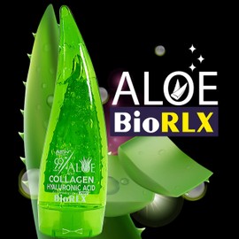 BioRLX 99% Purity Aloe Vera Gel with Collagen and Hyaluronic Acid for Face, Body and Hair & Soothing, Moisture, Sun Burns, Anti Wrinkle, Anti Aging, Razor Bumps, Dry Skin (80ml, One Bottle)