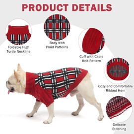 SCENEREAL Large Dog Pullover Sweater, Big Cable Knitwear Dog Sweatershirt for Winter, Classic Plaid Turtleneck Thick Warm Dog Clothes for Large Sized Dogs, Dog Outfits Shepherd, Rottweiler, Labrador