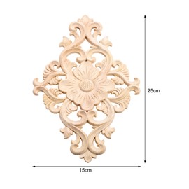 Wood Carved Appliques, 2Pcs Wooden Decorative Onlays, MUXSAM Unpainted Furniture Center Decals for Cabinet Dresser Bed Door Wall Wardrobe Ceiling Decoration Home DIY Project, 25x15cm/9.84"x5.9"
