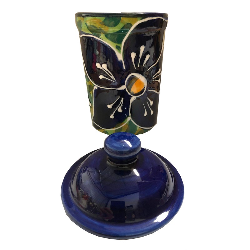 Blue Poinsettia Design Garlic Goalkeeper Pot (Blue Poinsettia Design Garlic
