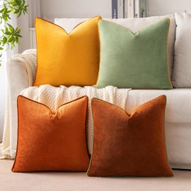 MIULEE Decorative Throw Pillow Covers Soft Velvet Pillow Covers Double-Sided Design Cushion Cases Set of 4 Modern Color-Clash Design Mix and Match Home Decor (18x18 inch, Orange/Green)
