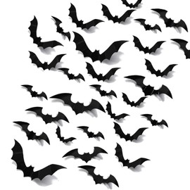 ATB-Foger 96PCS Bats Wall Decor 3D Black Bats Decorations Sticker 4 Size Waterproof PVC for DIY Home Hallowmas Decoration Party Supplies