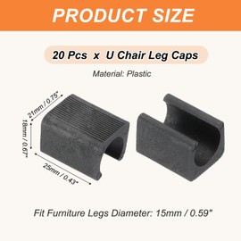 PATIKIL 20pcs U Chair Leg Caps, 15mm U Shaped Chair Leg Floor Protectors Chair Foot Rectangle Chair Leg Tips Covers Pads Slide Smoothly for Hardwood Floors, Black