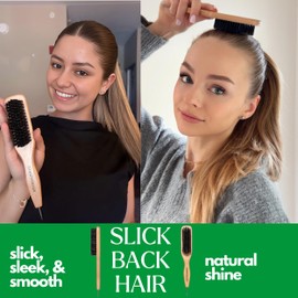 GranNaturals Smoothing & Styling Middle Part Boar Bristle Slick Back Hair Brush w/Narrow Metal Rat Tail End for Sectioning and Parting Sleek Ponytail Bun - Teasing, Backcombing, Edge Control