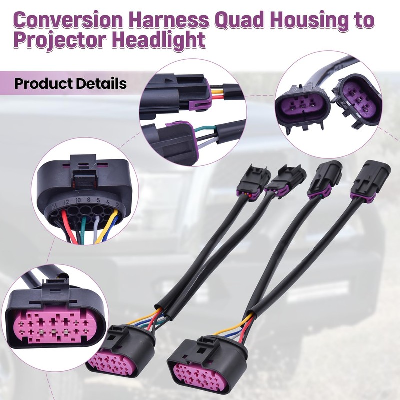 Farpida 2Pcs Conversion Harnesses Quad Housing to Projector Headlight Fits