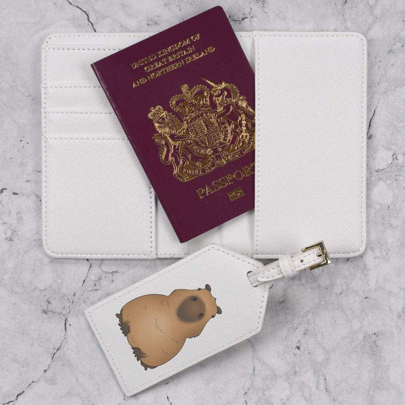Azeeda 'Grumpy Capybara' Passport Cover & Luggage Tag Travel Set