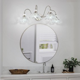 sunkryster Brushed Nickel Bathroom Vanity Light, 4-Light Vanity Light with Floral Clear Glass Shades, Brushed Nickel Wall Mount Lighting for Bathroom, Dressing Table