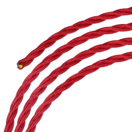 sourcing map Twisted Cloth Covered Wire 3 Core 18AWG 3.0m/9.84ft, Vintage Woven Fabric Electrical Cable for Pendant Light DIY Project,Burgundy