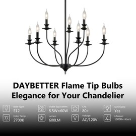 DAYBETTER 6 Pack Dimmable Candelabra Light Bulbs, Flame Tip Vintage LED Candle Bulbs, E12 Small Base, 60 Watt Equivalent, 5000K Daylight White, 5.5W 600LM, Clear Glass, for Chandelier Decorative