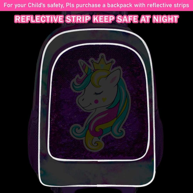 FTJCF 3Pcs Rolling Backpack for Girls, Kids Unicorn Roller Bookbag