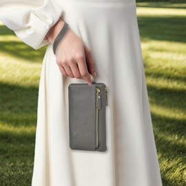 NGIL Genuine Leather Wristlet Zippered Wristlet for Women, RFID Blocking Wallet, Wristlet Wallet, Coin Wallet, Wristlet Wallets for Women, Real Leather Wristlet (Grey)