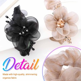 CAKURE Flower Scrunchies Decorative Hair Ties Organza Hair Scrunchies Fancy Hair Accessories for Women（Pack of 2) (a-Black&Champagne)