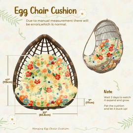 Uthem Waterproof Egg Chair Cushion Replacement Outdoor Hanging Chair Cushion 47x35x7 Inches Thicken Egg Chair Cushions with Ties, Daisy