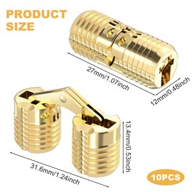 HINZIC 10Pack Invisible Brass Barrel Hinges Hidden Concealed Furniture Hinges 180 Degree Opening Angle for DIY Jewelry Box Hand Craft 12 mm (0.47 inch)