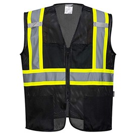 Portwest US391 Iona Plus Lightweight Reflective Mesh Vest Black, Large