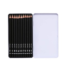 Drawing Sketch Pencils Set 4H 2H H HB B 2B 4B 6B 8B 10B 12B 14B Art Supplies for Drawing Art Sketching Shading Artist Pencils, 12 Count Black