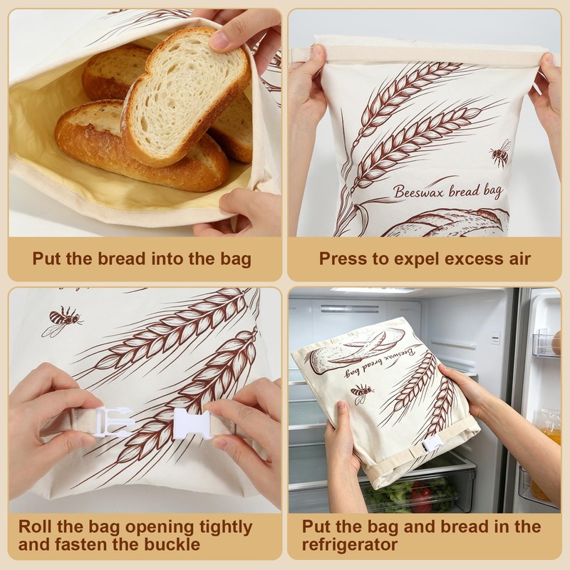 2-Pack Beeswax Bread Bags & 3 Wraps for Sourdough &