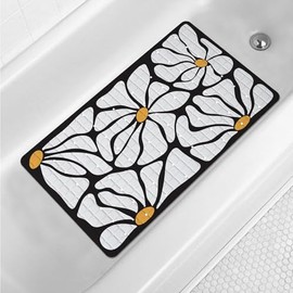 Tapete de baño floral antideslizante para niños, 27 x 16 pulgadas, tapete de baño antideslizante para bañera, arte abstracto, tapete de ducha botánico con agujeros de drenaje y ventosas, diseño de