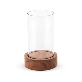 DEMDACO Market Finds Collection Small Natural Brown Hurricane 8 x 5 Acacia Wood and Glass Decorative Candle Holder Display