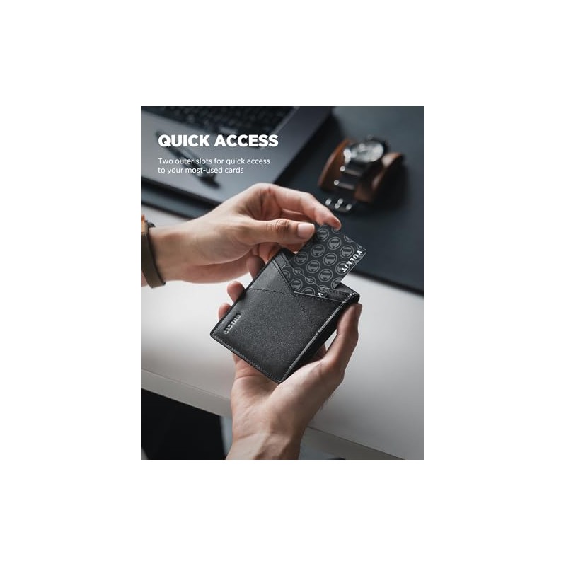 VULKIT Carteras Delgada Hombre RFID de Piel Genuina, con 9