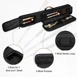 Rexmica Pool Cue Case Holds 1 Butt and 1 Shaft, Billiard Pool Cue Stick Carrying Case Bag with Handle and Detachable Shoulder Strap, Pool Cue Bag with Front Accessory Pocket, Black