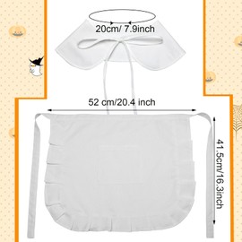 Jiuguva 3 Pieces Colonial Apron Pilgrim Costume Set Includes Tie on Collar and White Bonnet Large Size Apron for Girl Maid Costume Revolutionary Cosplay