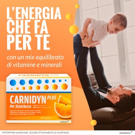 Carnidyn Plus, integratore alimentare supporto per stanchezza fisica e mentale, 20 bustine da 5g, gusto arancia