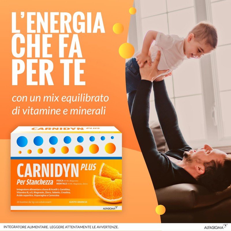 Carnidyn Plus, integratore alimentare supporto per stanchezza fisica e mentale,