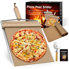 Sliding Pizza Peel, Non Stick Pizza Peel Slider 12 inch with Wood Detachable Handle Durable with PTFE Cloth Replacement 14.96" x 12.6"