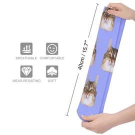 1 Pair Knee High Stockings, Long Soft Compression Crew Foot Circulation Foot Socks for Sports 15.7x3.9 in Print Cat's Heads on Blue Seamless