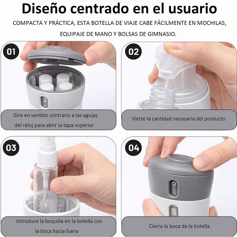 Lumbor37 Kit de Viaje, Botellas de Viaje 4 en 1,